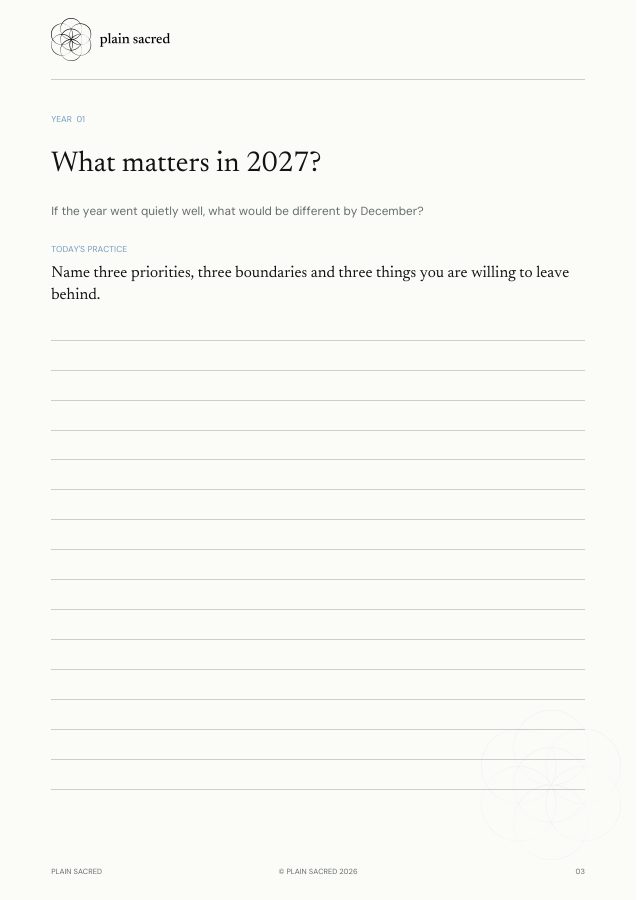 Page three of 2027: A Year with Intention